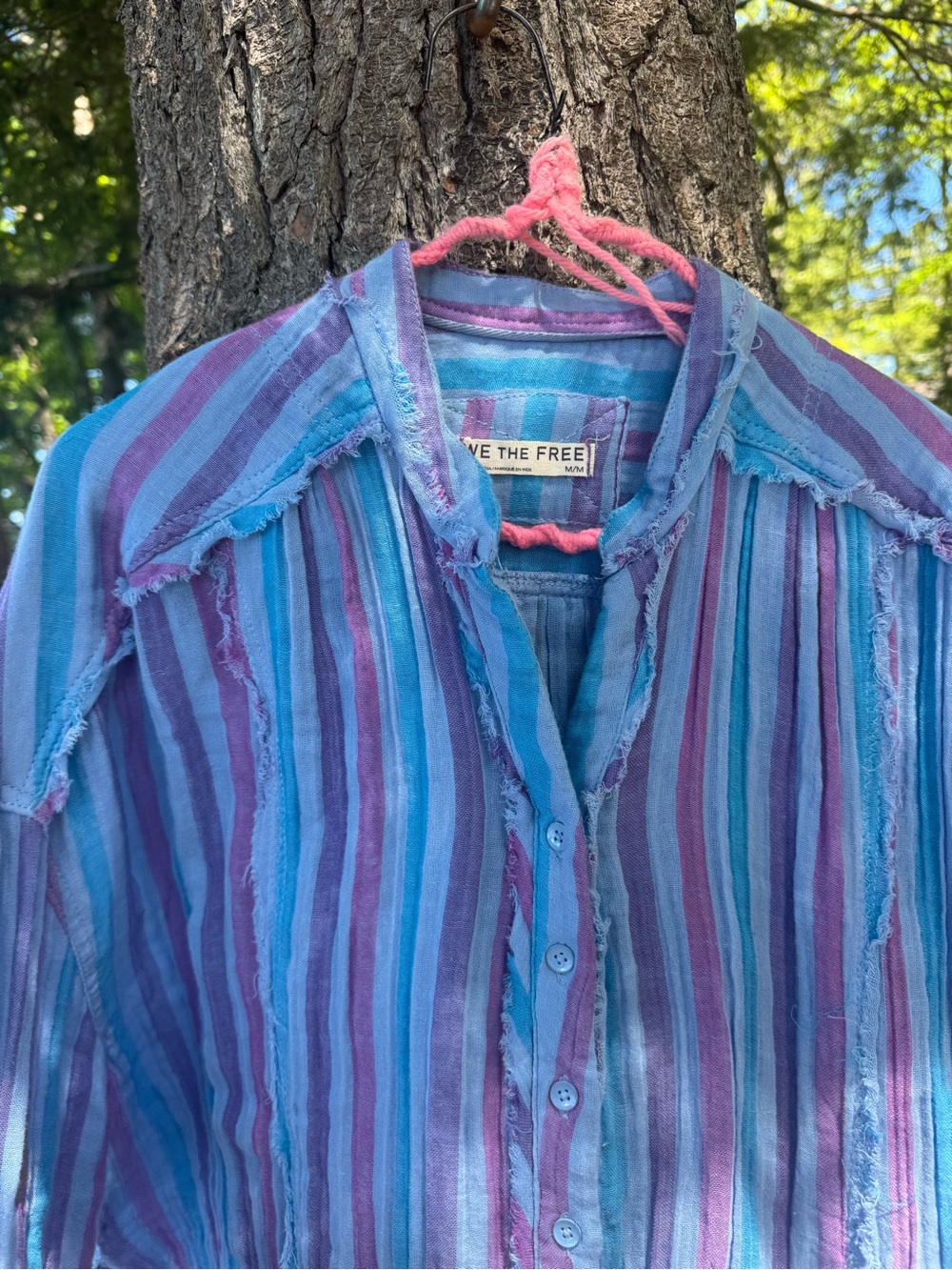 We The Free Valley Double Cloth Striped Shirt Blue Combo M NWOT
